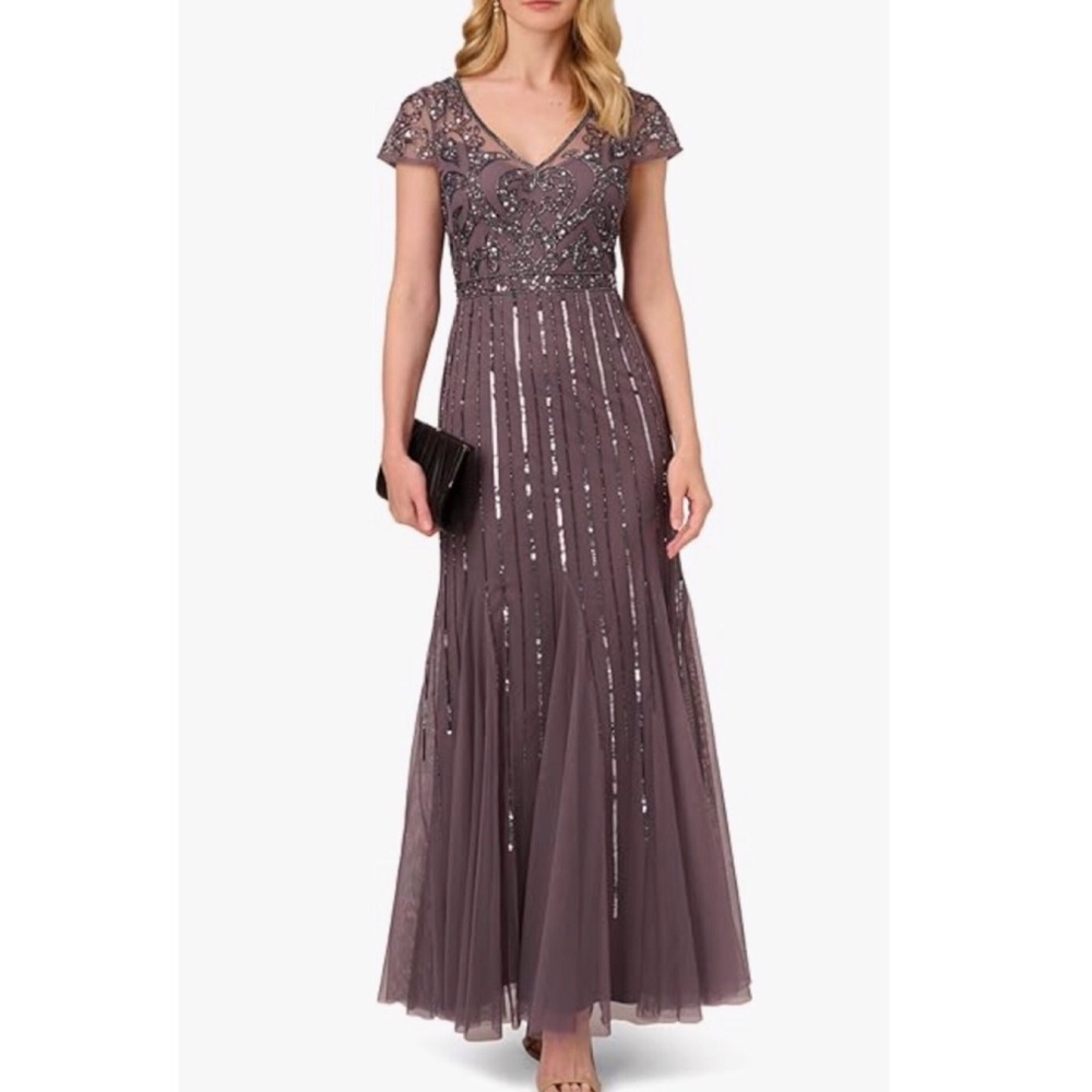 Adrianna Papell beaded sequin short sleeve gown